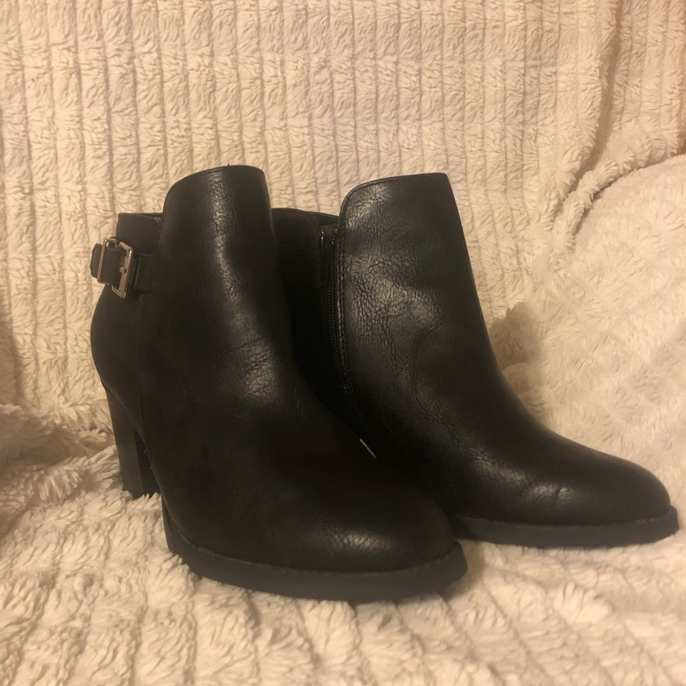 Black leather booties